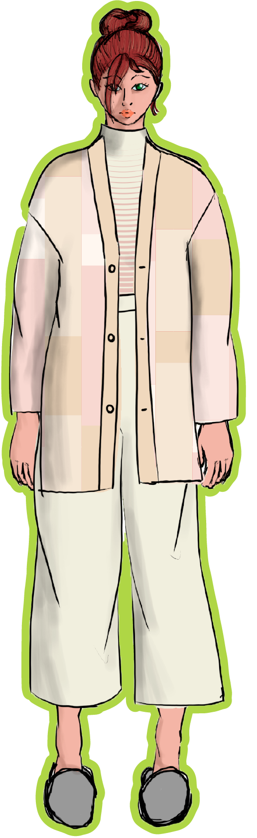 Sketch of knitted jacket and trousers